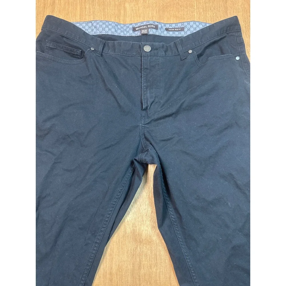 Michael Kors Parker Slim Fit Black Pants Mens 36/30 Cotton Blend Five Pocket